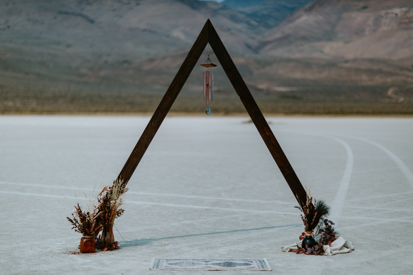 The A frame altar sits in the Alvord Desert.