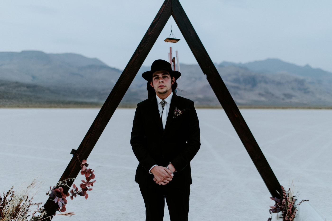 Cameron waiting in the Alvord Desert for his elopement.