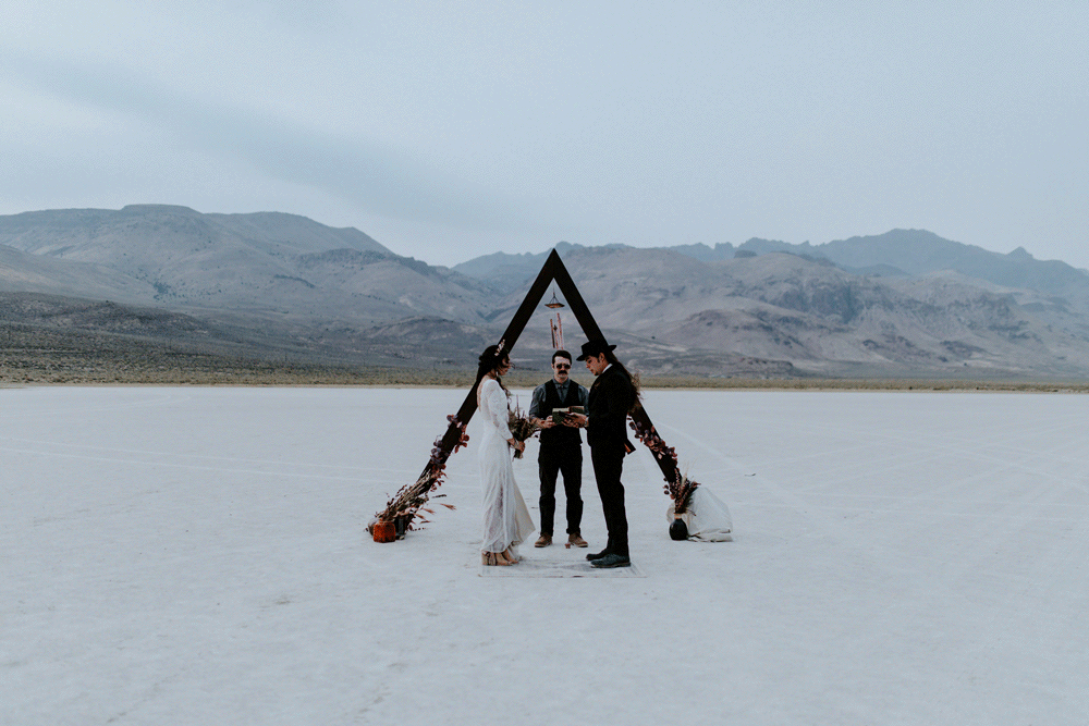 An animated gif of Emerald and Cameron during their elopement ceremony in the Alvord Desert.