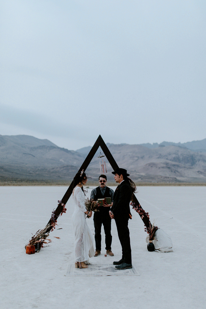 An animated gif of Emerald and Cameron at their altar during their elopement ceremony in the Alvord Desert.