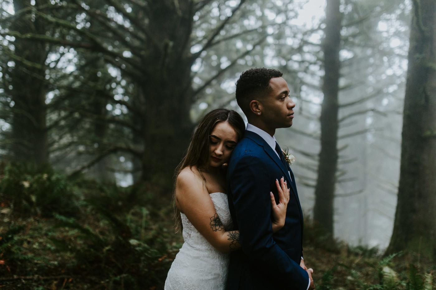 Ariana hugs Deandre. Elopement photography at Mount Hood by Sienna Plus Josh.