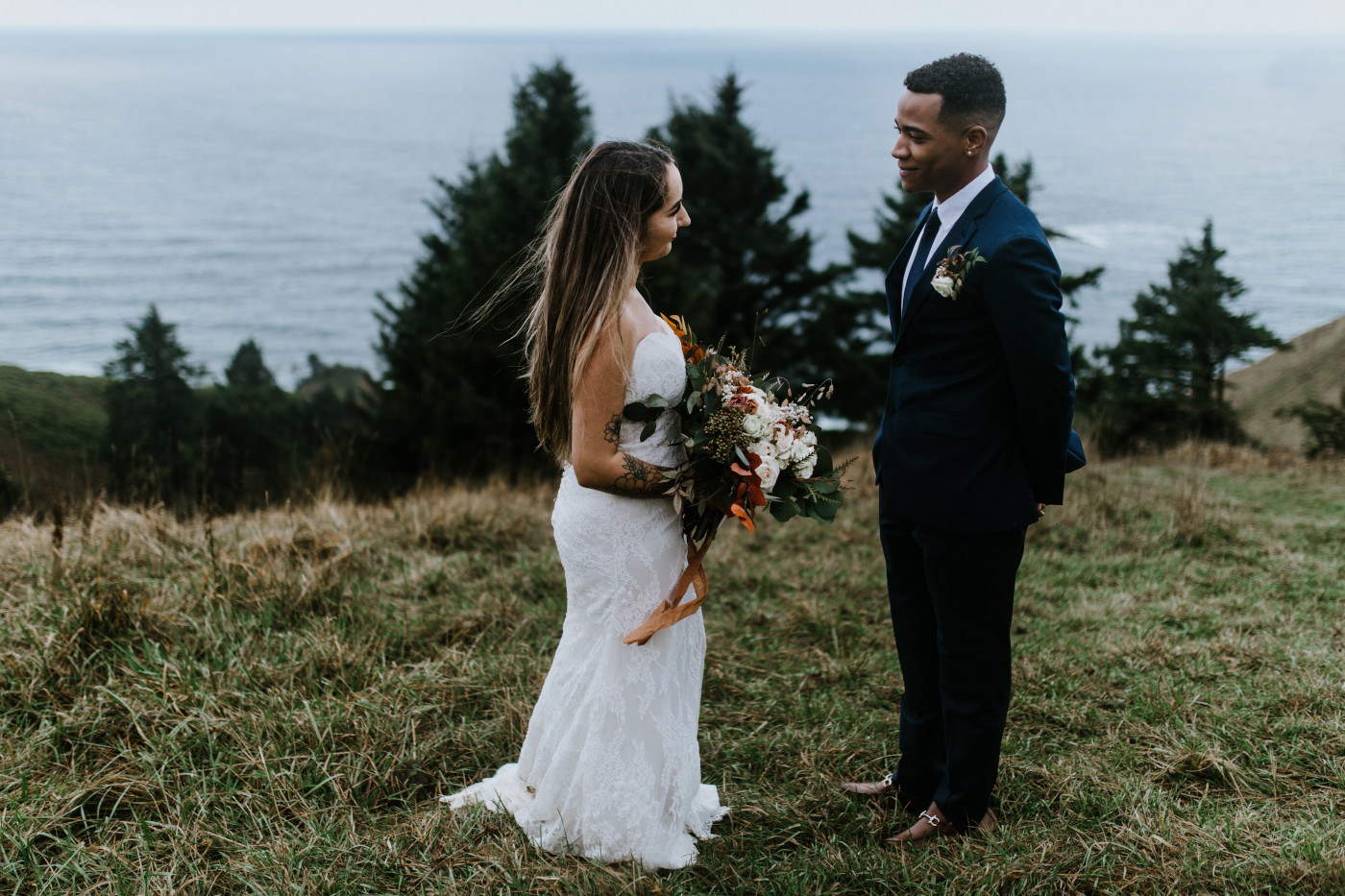 Ariana and Deandre prepare to say I do. Elopement photography at Mount Hood by Sienna Plus Josh.