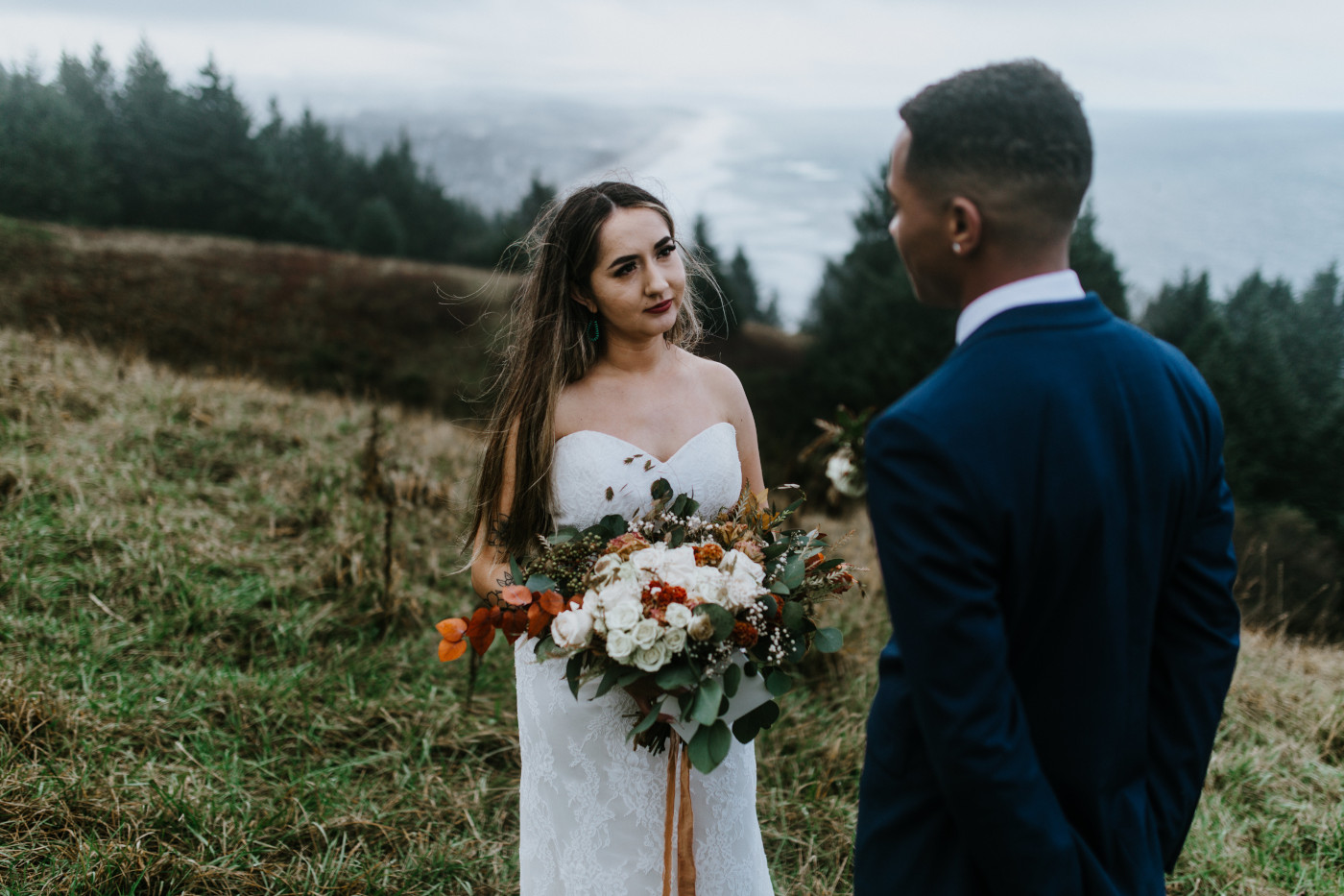 Deandre and Ariana saying their vows. Elopement photography at Mount Hood by Sienna Plus Josh.