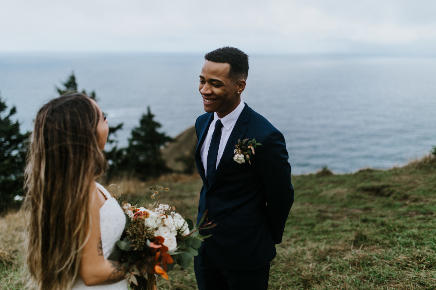 Deandre and Ariana standing during their elopement ceremony. Elopement photography at Mount Hood by Sienna Plus Josh.