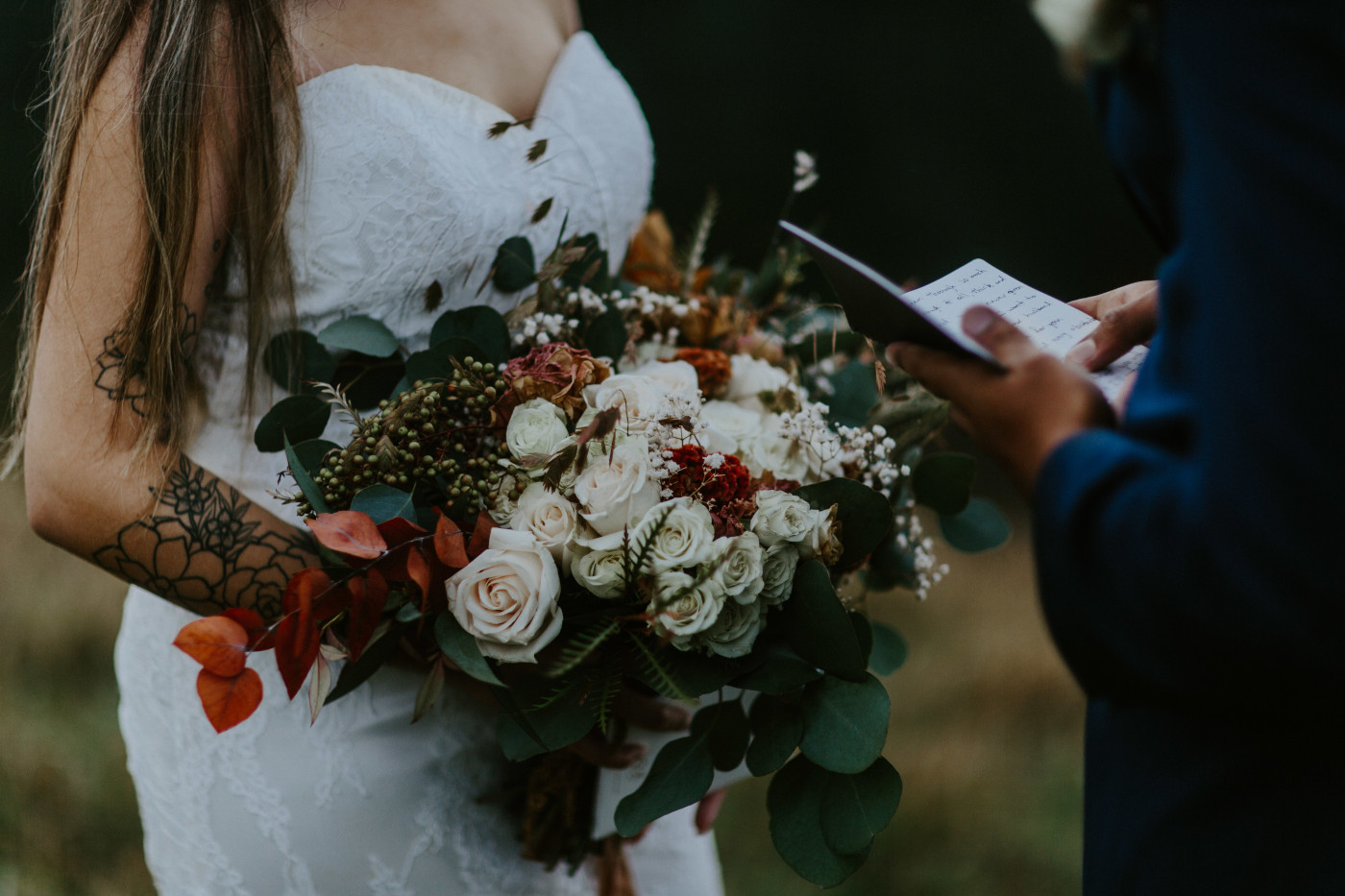 Ariana's flowers and Deandre's vow book. Elopement photography at Mount Hood by Sienna Plus Josh.