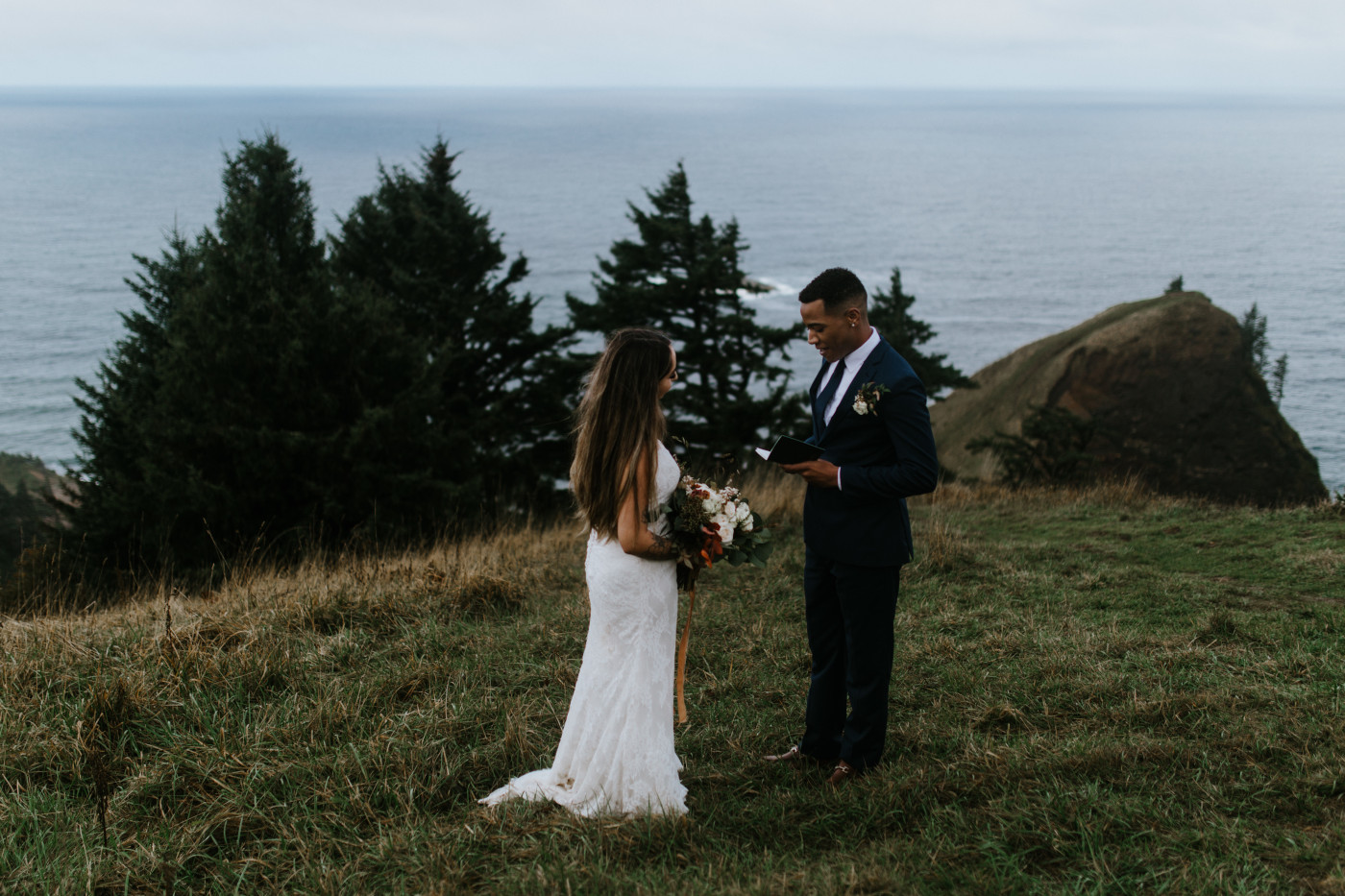 Ariana listens to Deandre. Elopement photography at Mount Hood by Sienna Plus Josh.