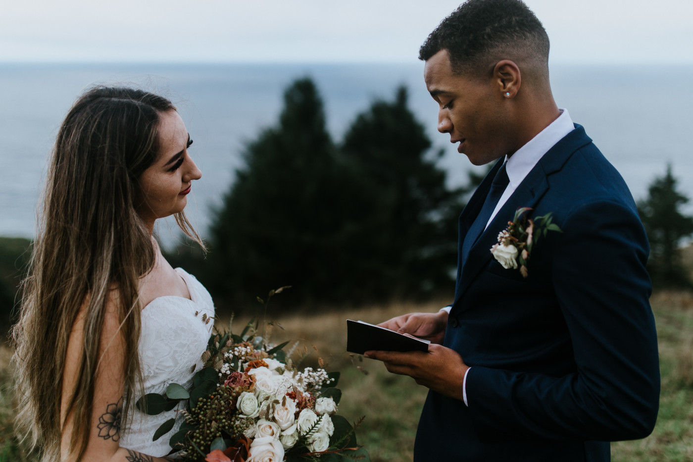 Deandre reads his vows. Elopement photography at Mount Hood by Sienna Plus Josh.
