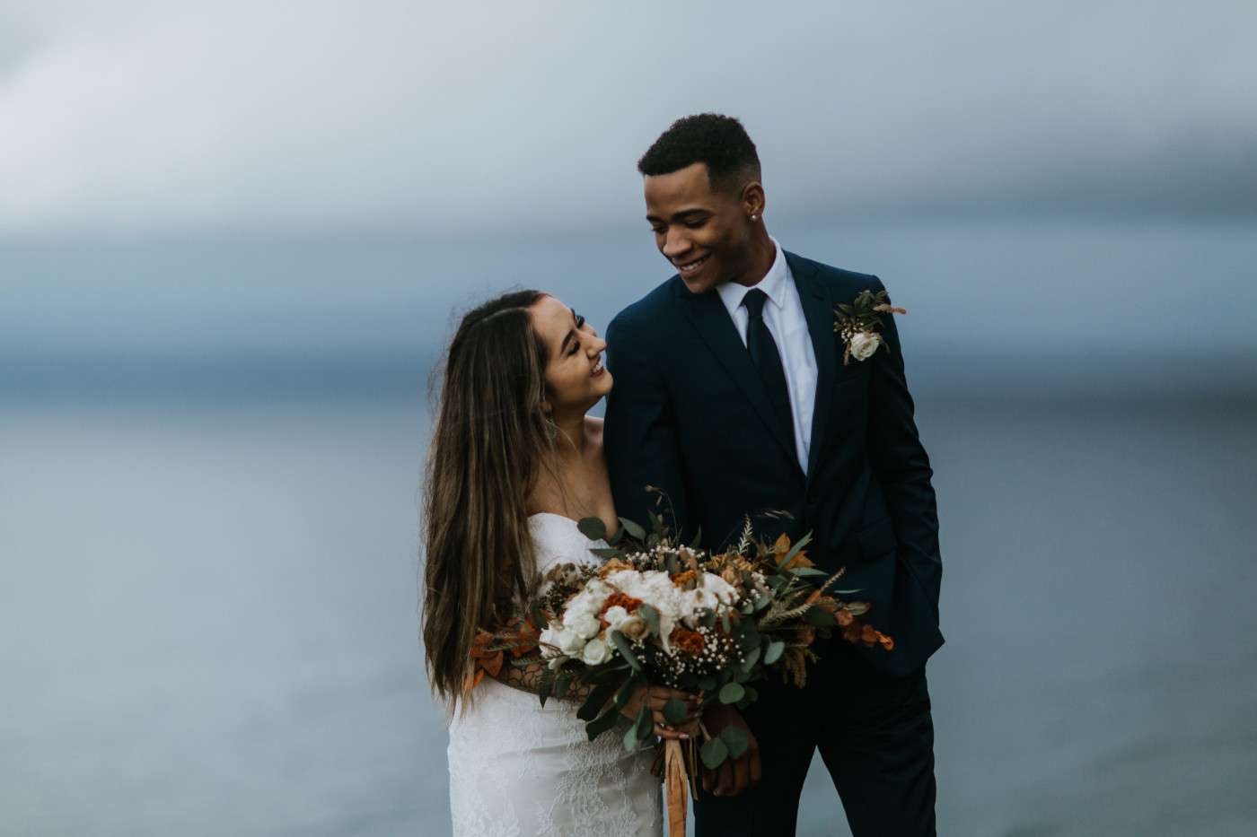 Deandre and Ariana smile together. Elopement photography at Mount Hood by Sienna Plus Josh.