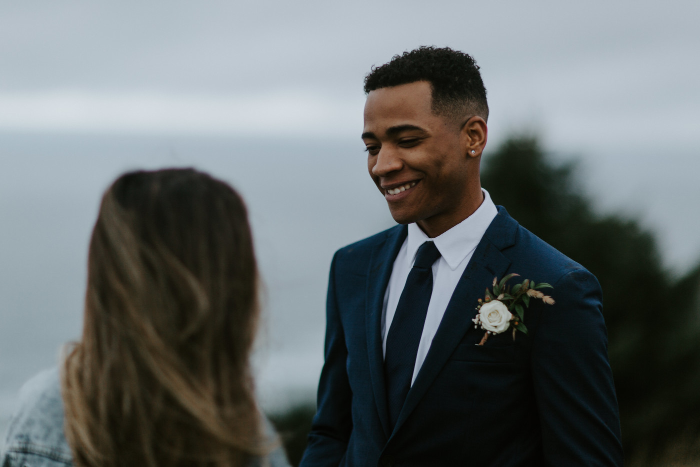 Groom smiles at Bride before eloping. Elopement photography at Mount Hood by Sienna Plus Josh.