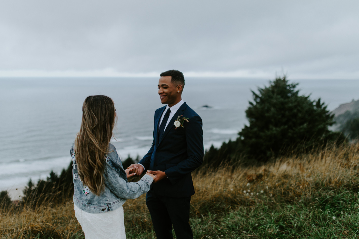 Ariana and Deandre laugh. Elopement photography at Mount Hood by Sienna Plus Josh.