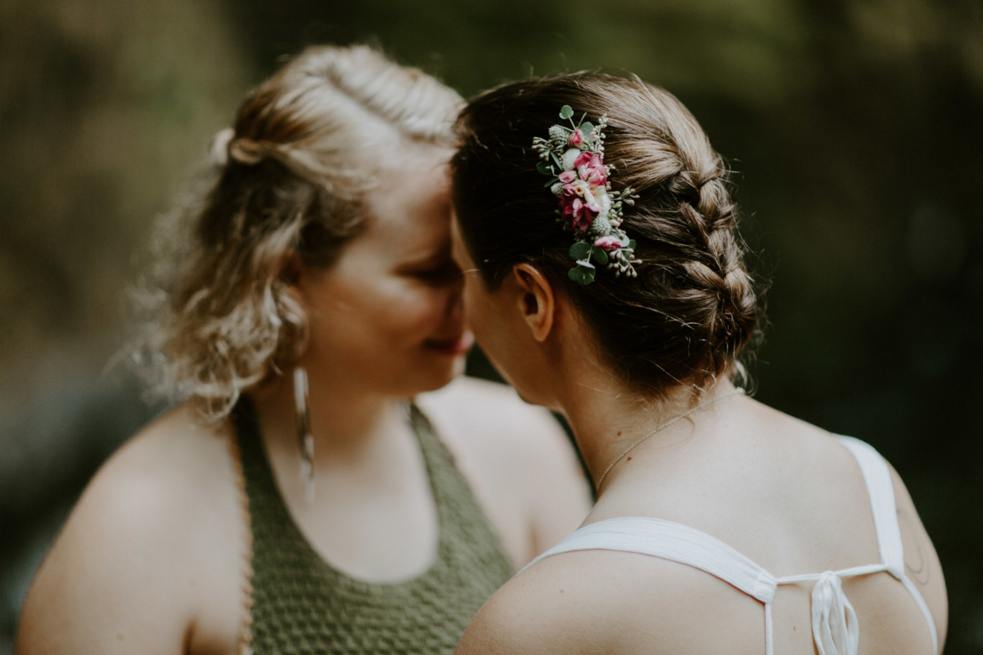 Kate and Audrey. Elopement wedding photography at Bridal Veil Falls by Sienna Plus Josh.
