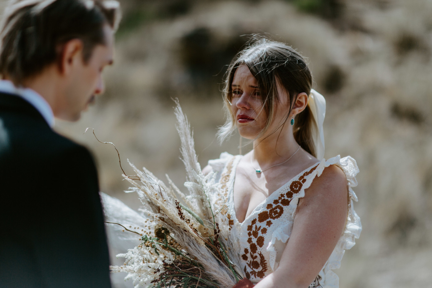 Greyson and Emily during their elopement. Elopement photography in the Central Oregon desert by Sienna Plus Josh.