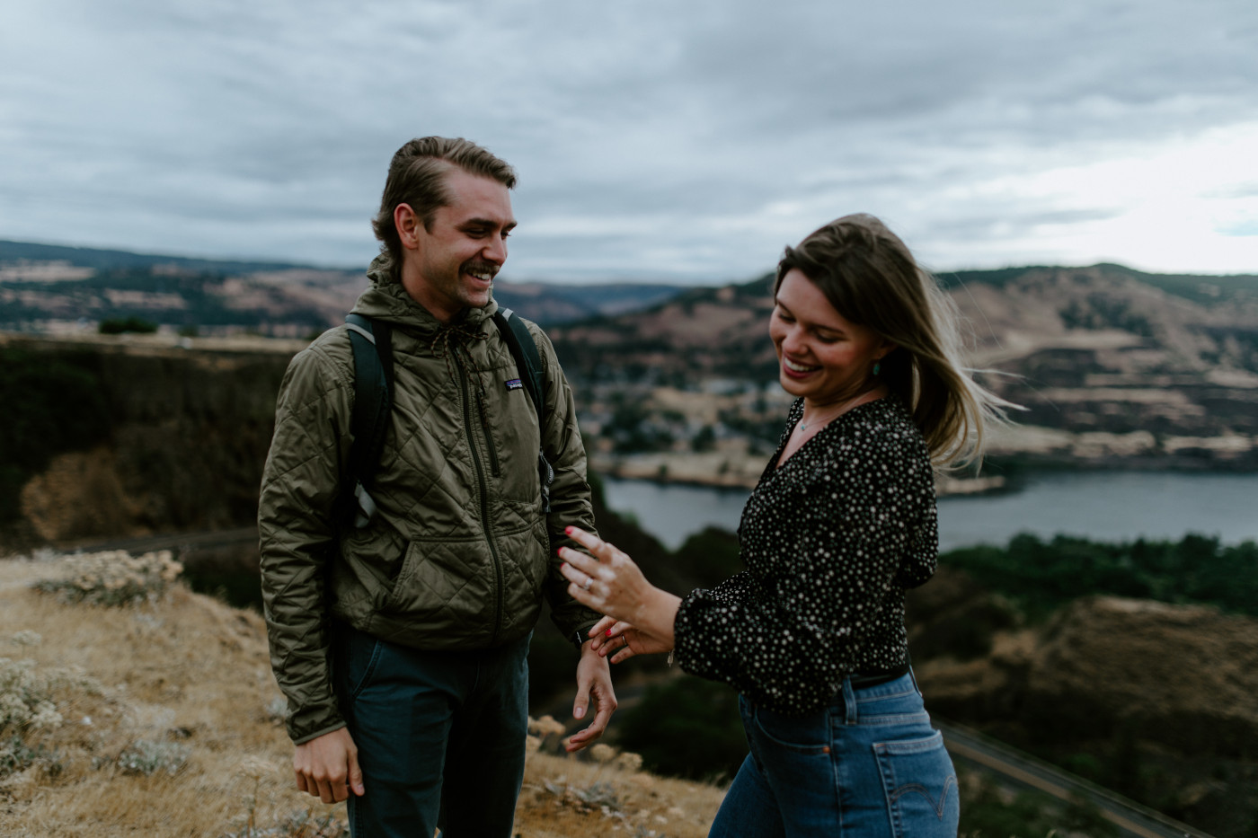 Emily and Greyson laugh. Elopement photography at Rowena Crest by Sienna Plus Josh.