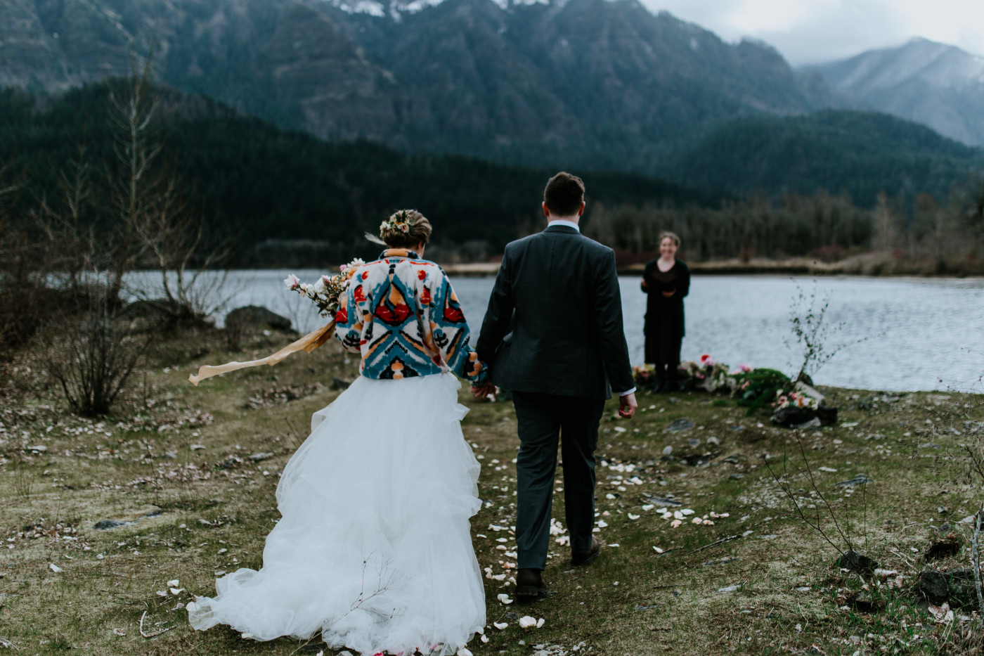 Lennie and Allison make their way down the aisle. Elopement photography at Columbia River Gorge by Sienna Plus Josh.