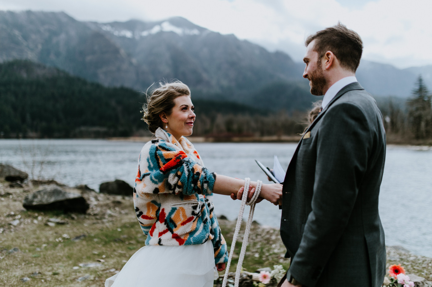 Allison smiles at Lennie. Elopement photography at Columbia River Gorge by Sienna Plus Josh.