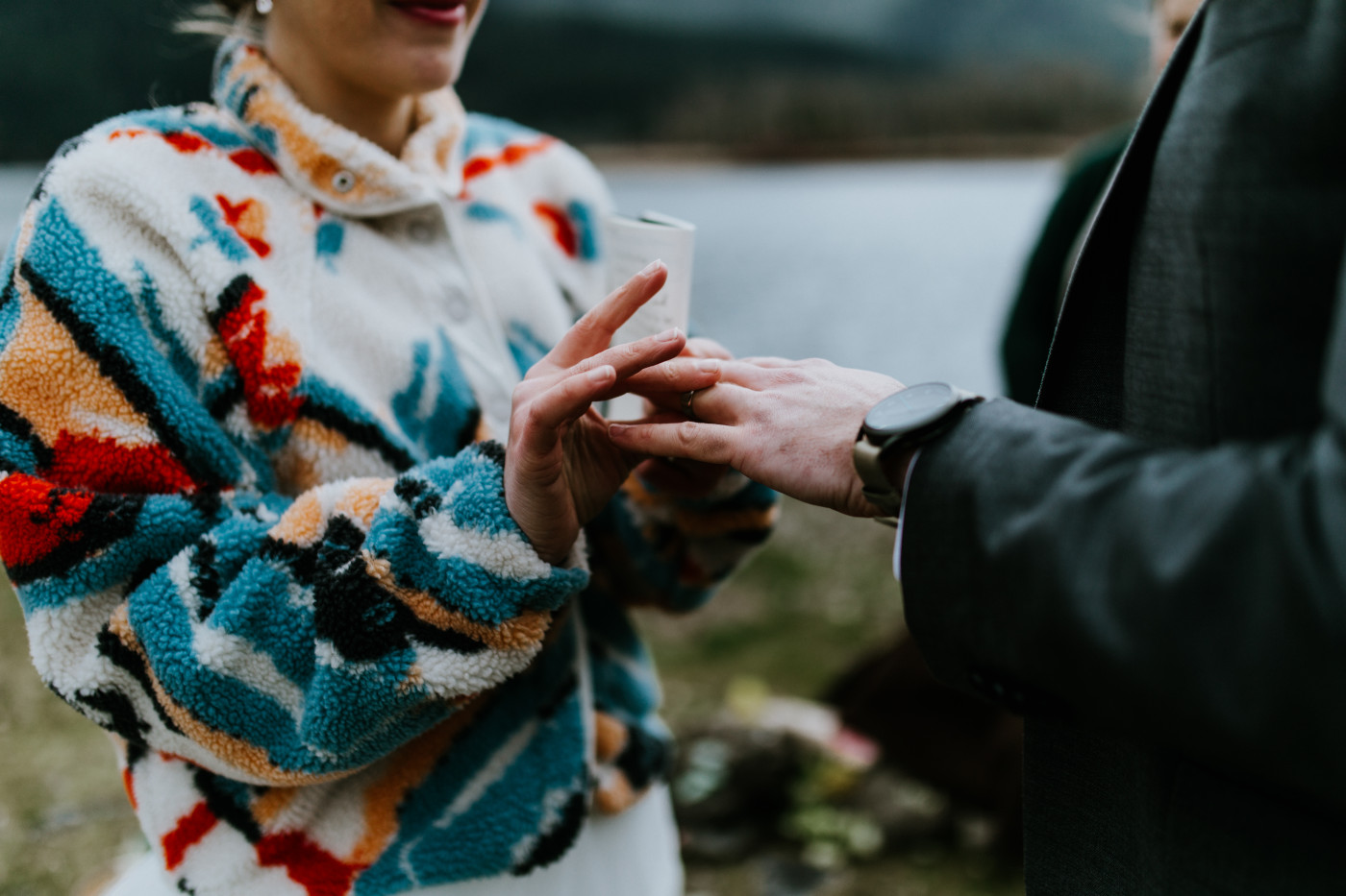 Allison puts a ring on Lennie. Elopement photography at Columbia River Gorge by Sienna Plus Josh.
