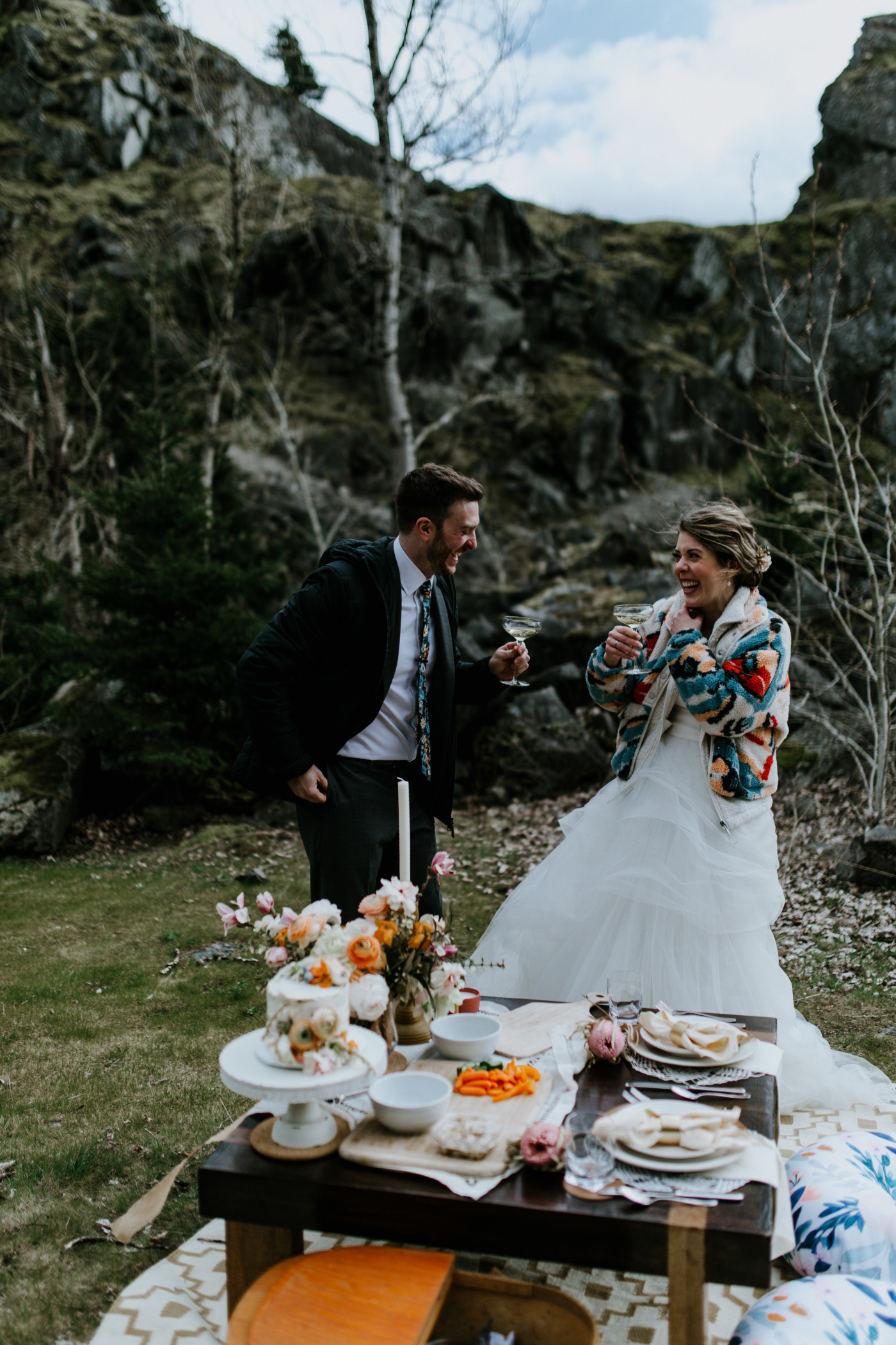 Allison and Lennie toast. Elopement photography at Columbia River Gorge by Sienna Plus Josh.