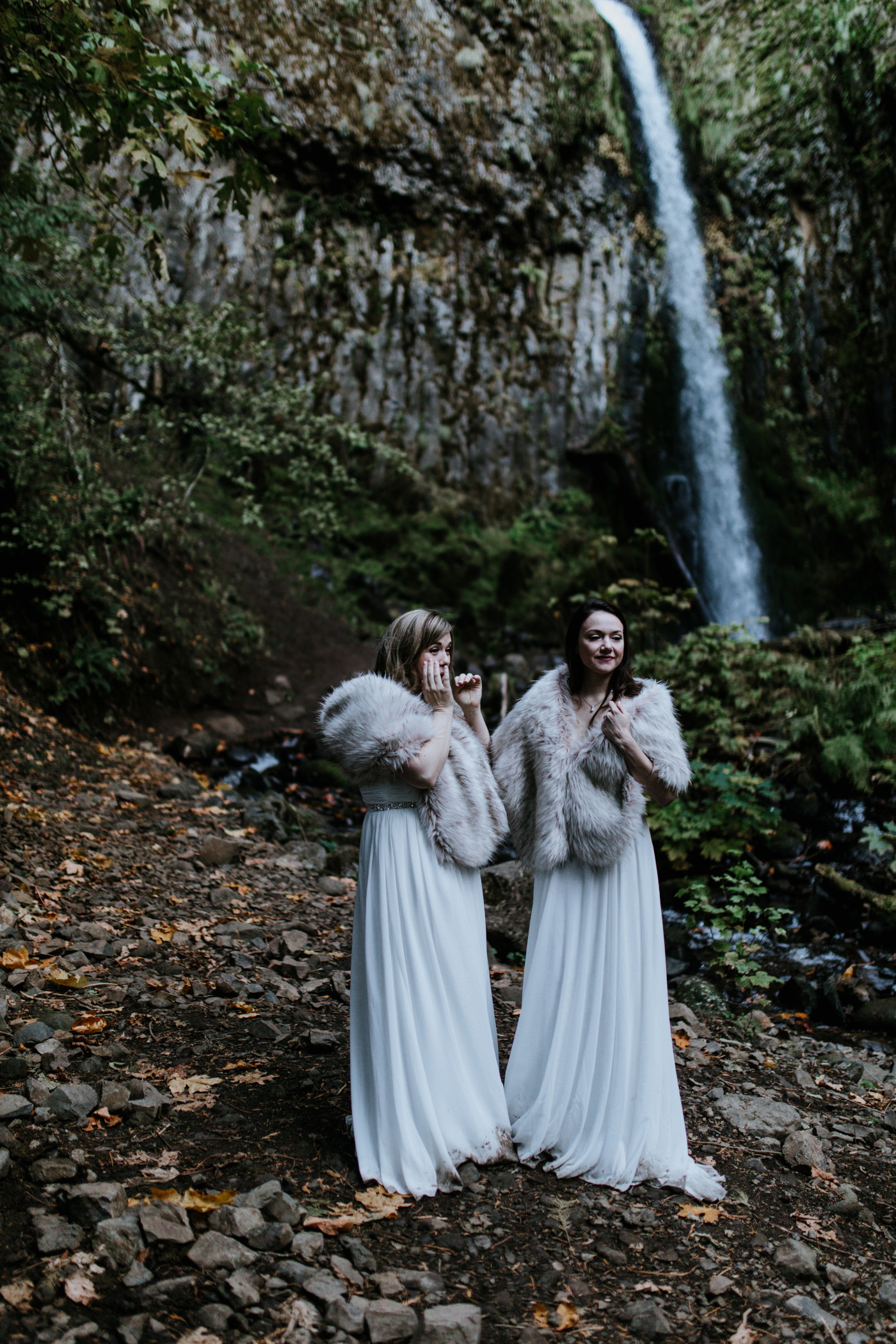 Hayley and Tiffany face their family and friends. Elopement photography at the Columbia River Gorge by Sienna Plus Josh.