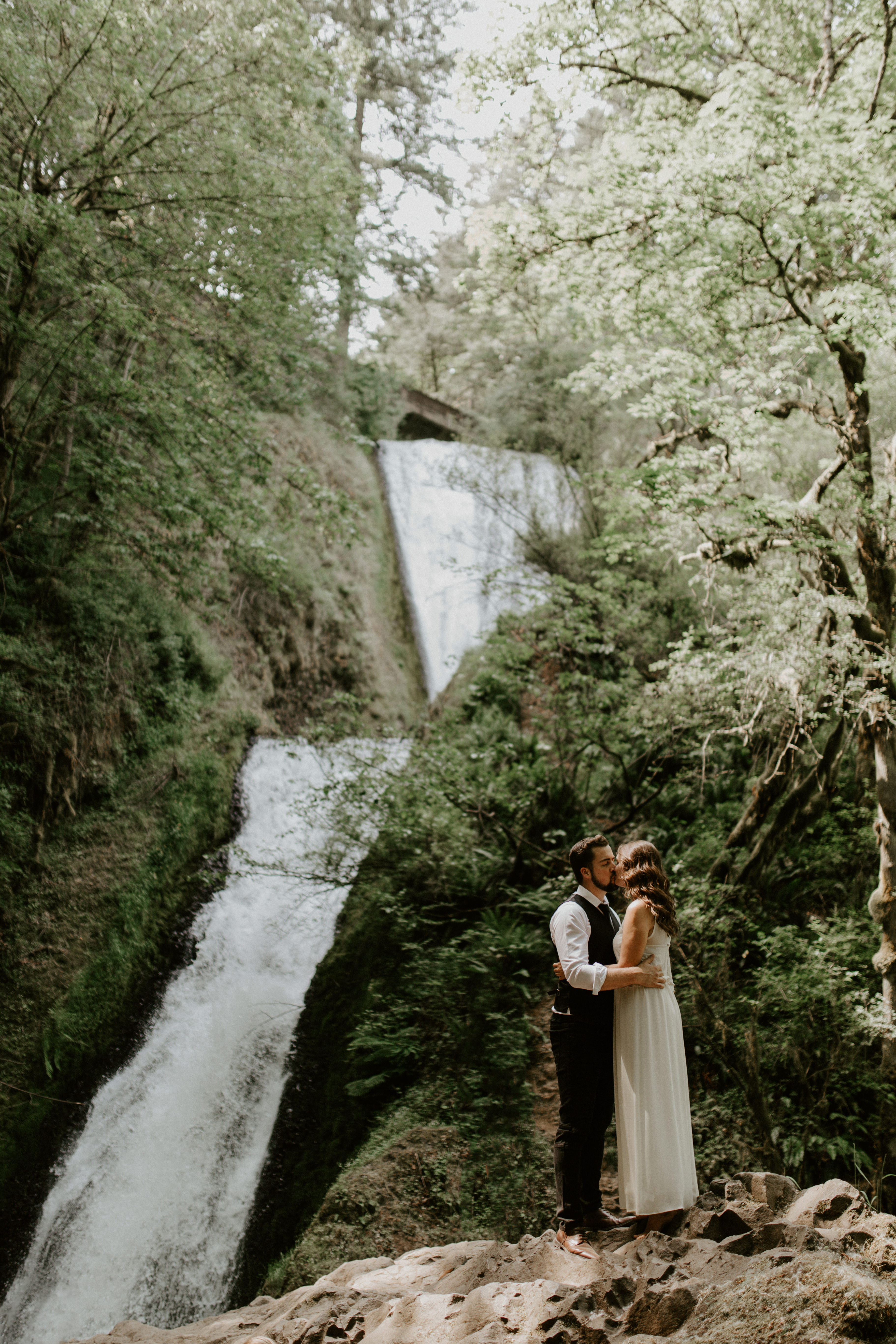 Emily and Josh embracing at the Columbia Gorge, Oregon. Elopement photography in Portland Oregon by Sienna Plus Josh.