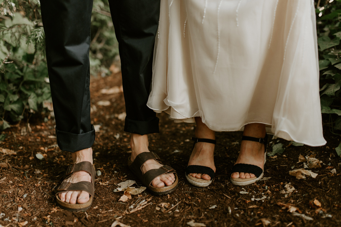 A close up of Hannah and Dan's shoes in Corvallis, Oregon. Intimate wedding photography in Corvallis Oregon by Sienna Plus Josh.