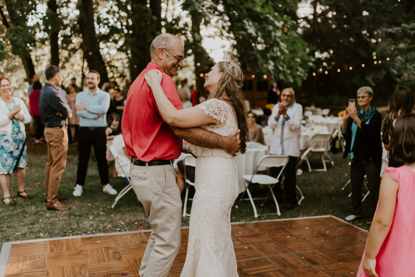 Hannah dances with her father in Corvallis, Oregon. Intimate wedding photography in Corvallis Oregon by Sienna Plus Josh.