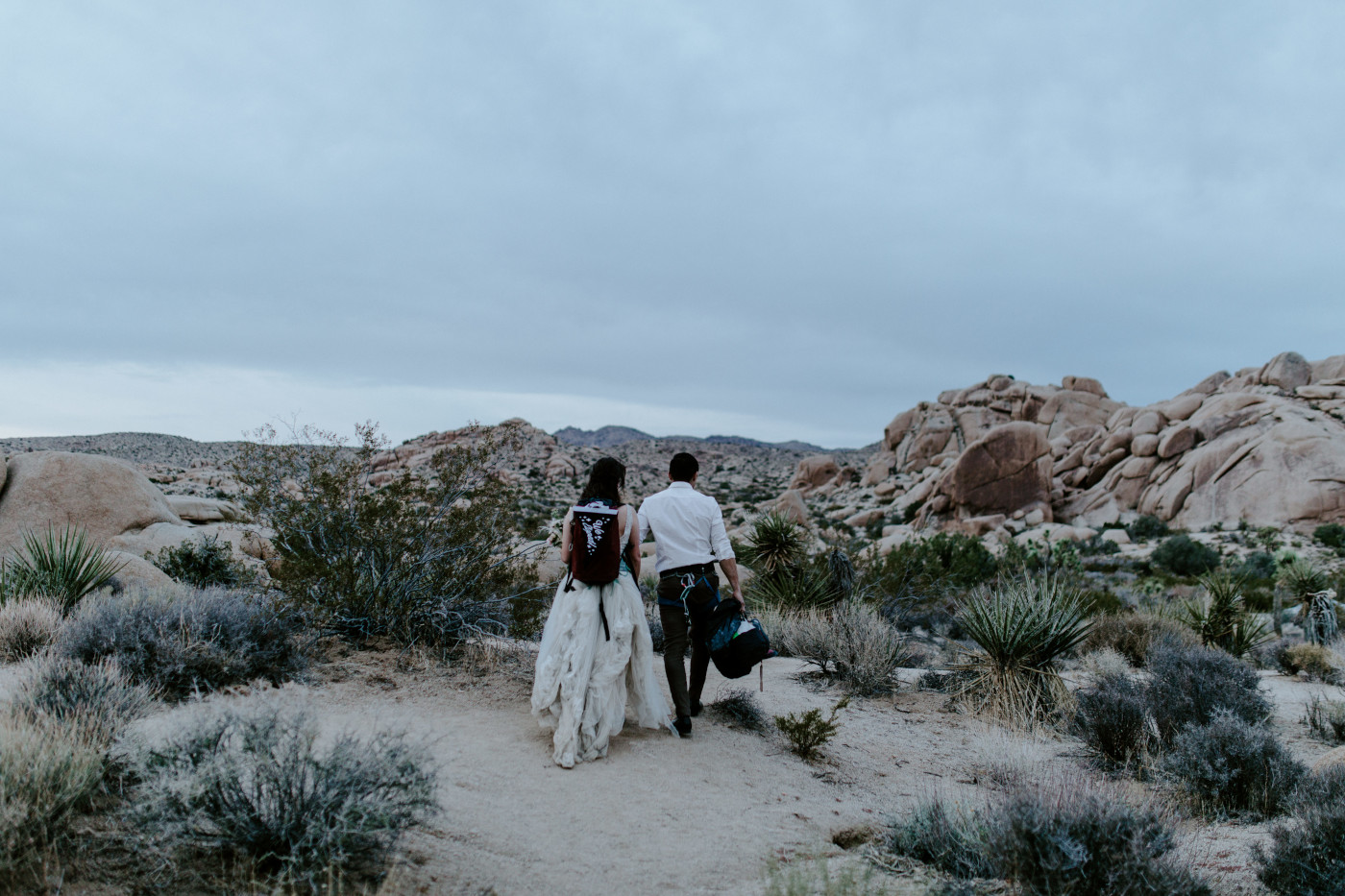 Shelby and Zack walk through Joshua Tree together.