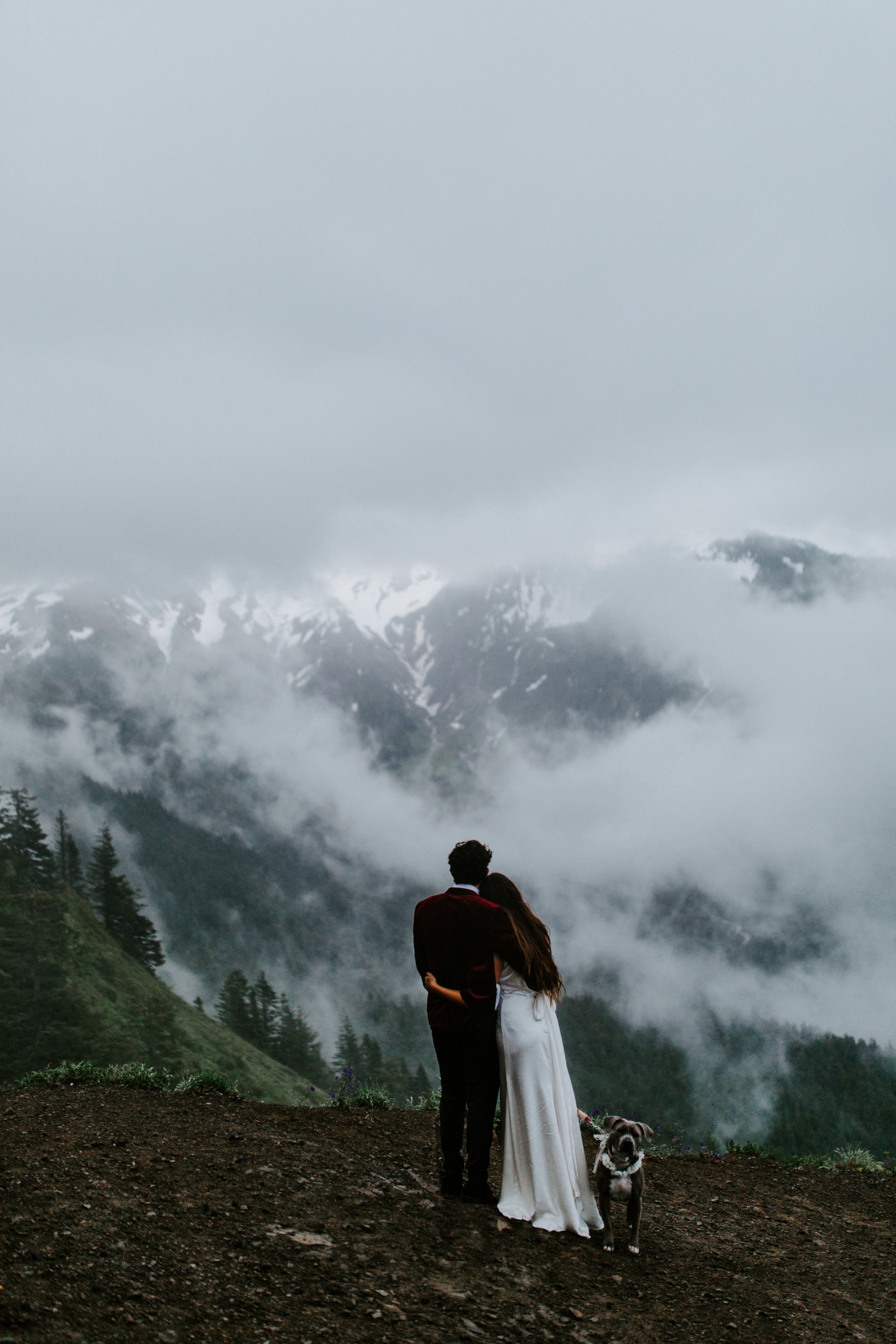Katelyn and Murray enjoy the view of the mountain. Elopement wedding photography at Mount Hood by Sienna Plus Josh.