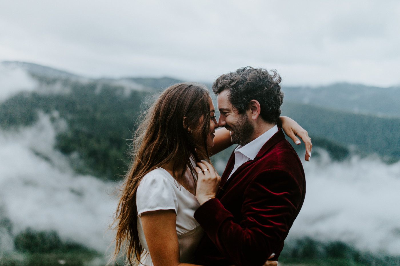 Katelyn and Murray share a moment. Elopement wedding photography at Mount Hood by Sienna Plus Josh.