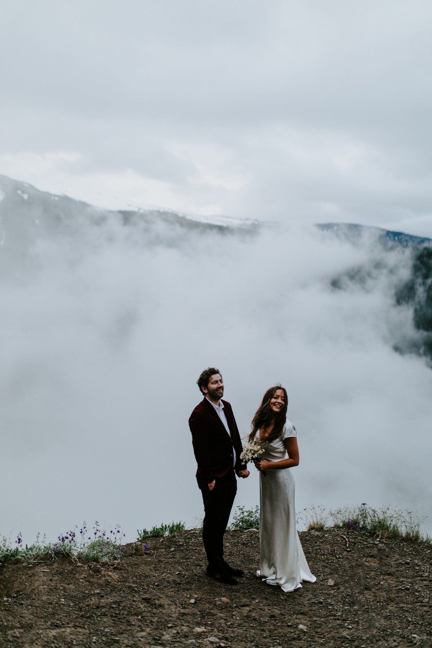 Katelyn and Murray listen to their officiant. Elopement wedding photography at Mount Hood by Sienna Plus Josh.