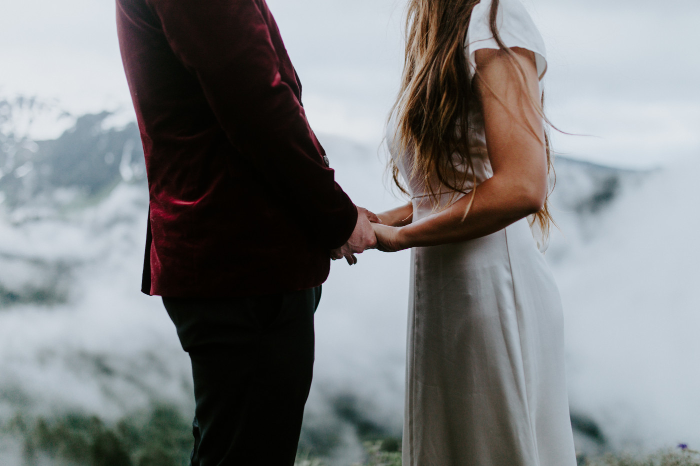 Katelyn and Murray hold hands. Elopement wedding photography at Mount Hood by Sienna Plus Josh.