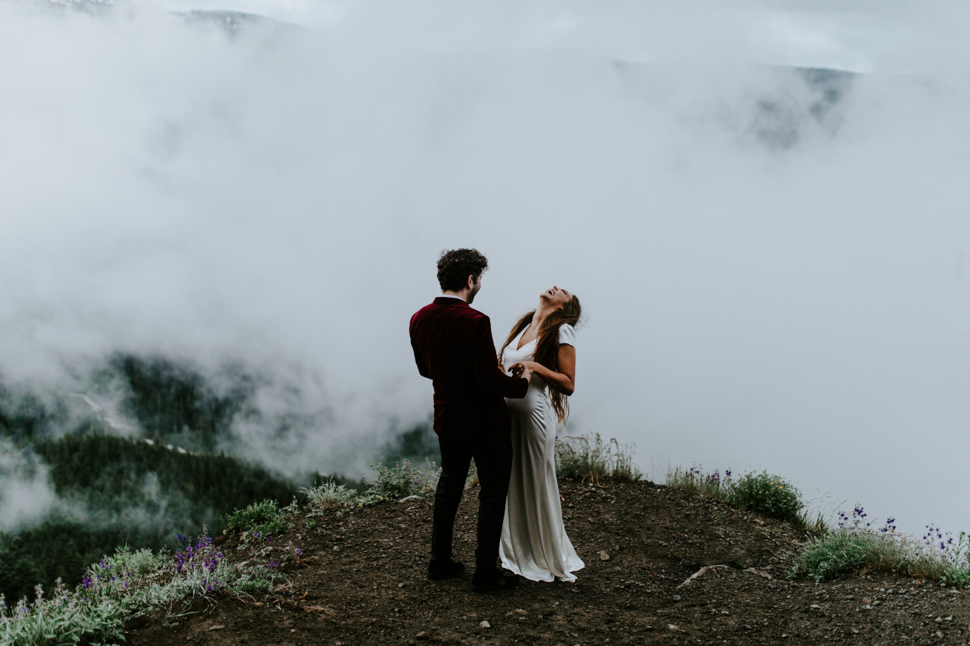Murray makes Katelyn laugh. Elopement wedding photography at Mount Hood by Sienna Plus Josh.