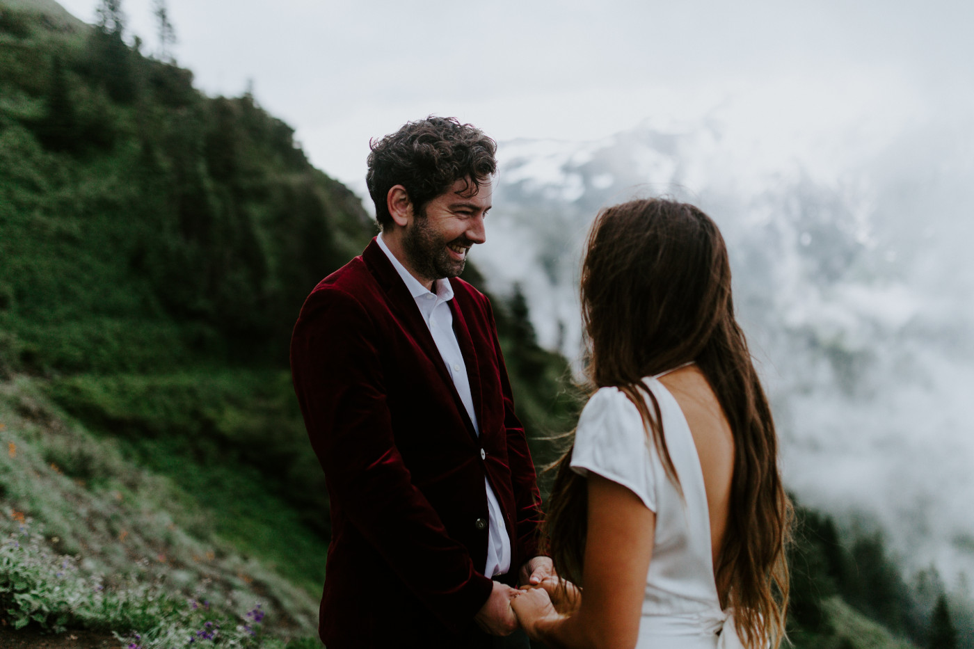 Murray laughs. Elopement wedding photography at Mount Hood by Sienna Plus Josh.