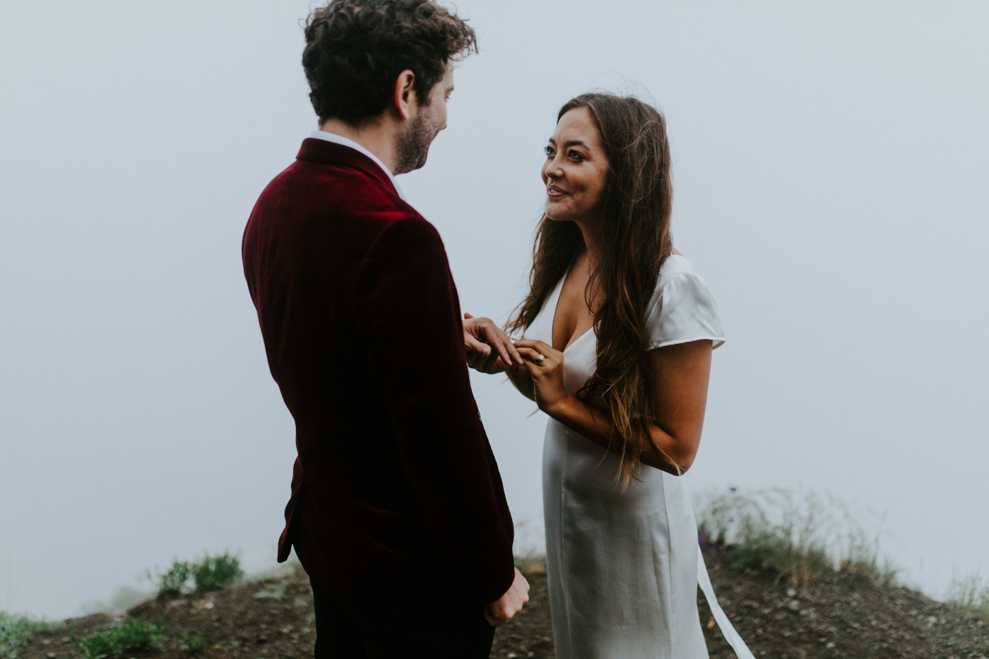 Katelyn puts a ring on Murray. Elopement wedding photography at Mount Hood by Sienna Plus Josh.
