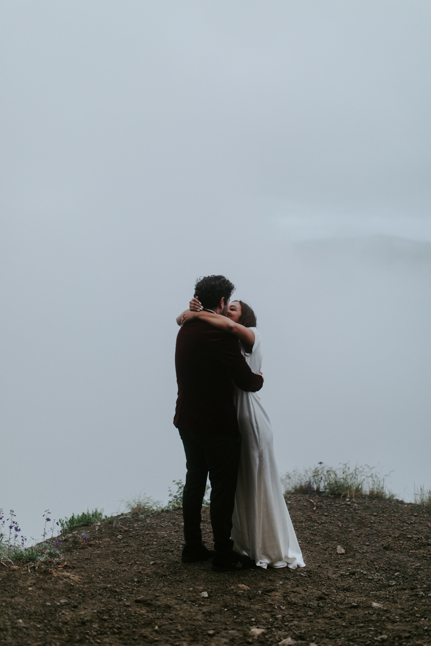 Katelyn and Murray kiss. Elopement wedding photography at Mount Hood by Sienna Plus Josh.