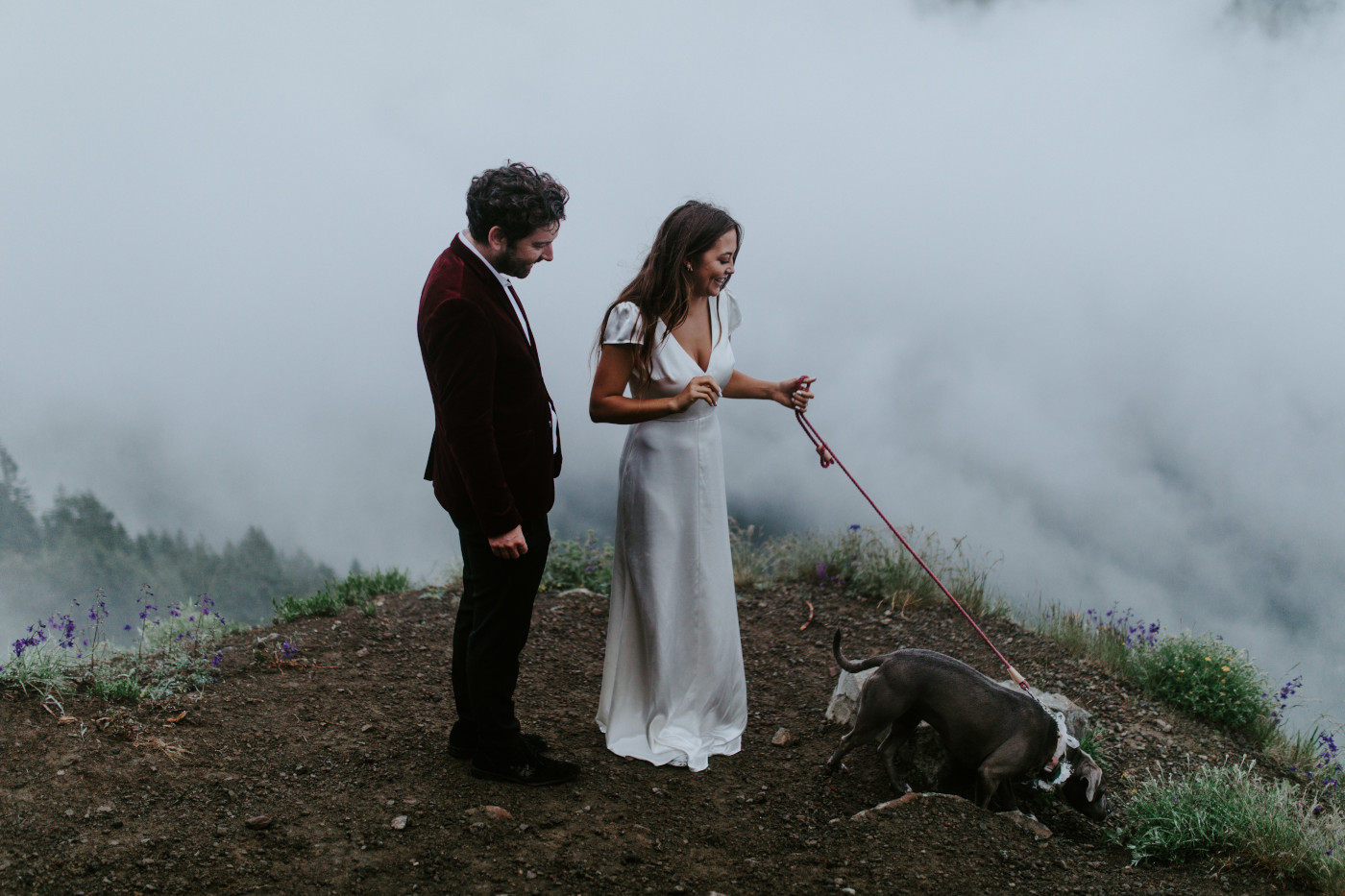 Murray and Katelyn with their dog. Elopement wedding photography at Mount Hood by Sienna Plus Josh.