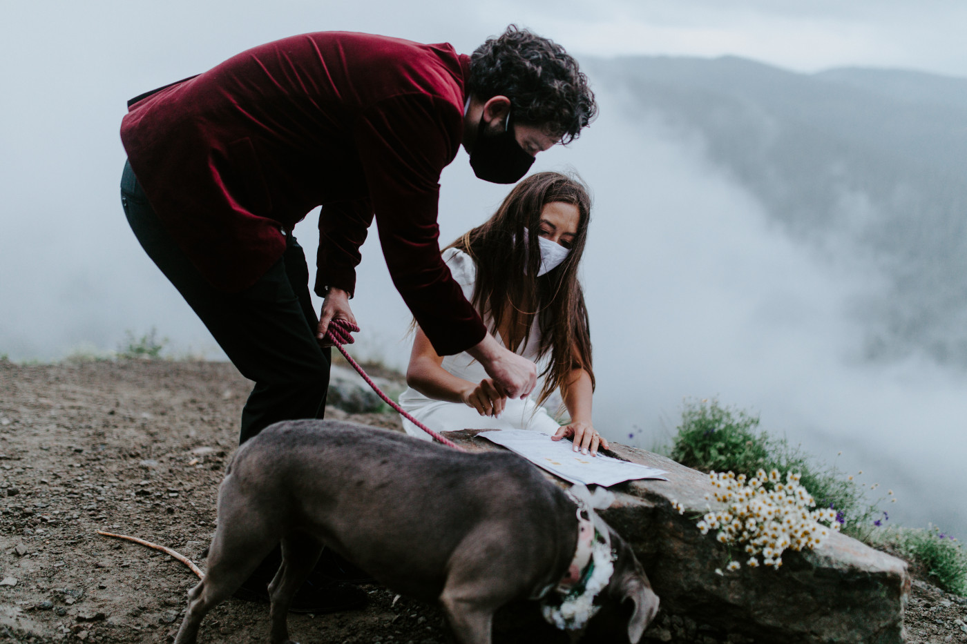 Katelyn and Murray sign their marriage license. Elopement wedding photography at Mount Hood by Sienna Plus Josh.