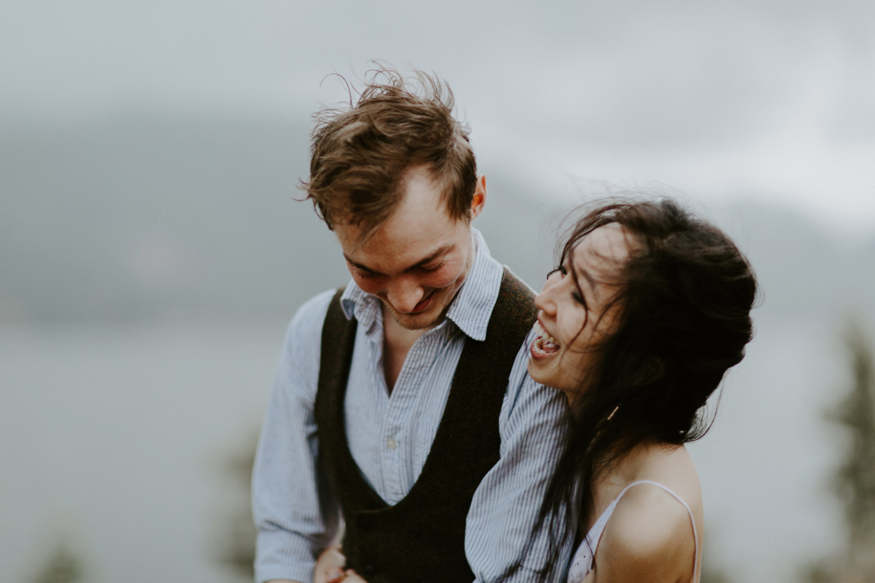 Kimberlie smiles with Jacob at Cascade Locks. Elopement wedding photography at Cascade Locks by Sienna Plus Josh.