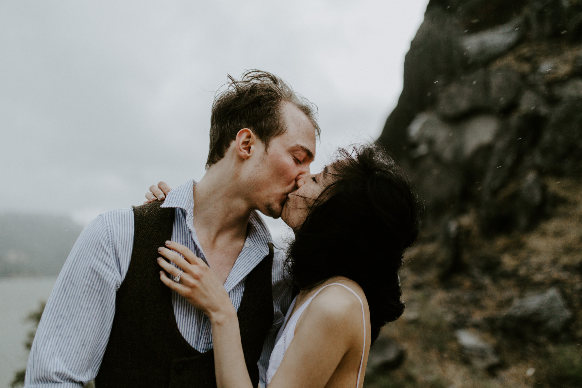 Kimberlie and Jacob kiss at Cascade Locks. Elopement wedding photography at Cascade Locks by Sienna Plus Josh.