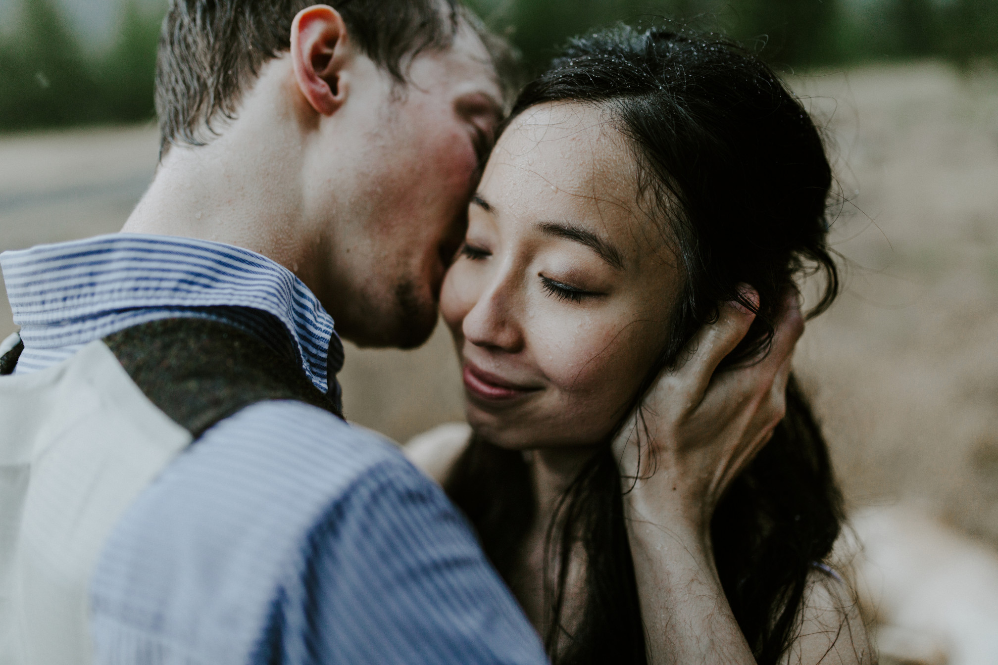 Jacob kisses Kimberlie. Elopement wedding photography at Cascade Locks by Sienna Plus Josh.