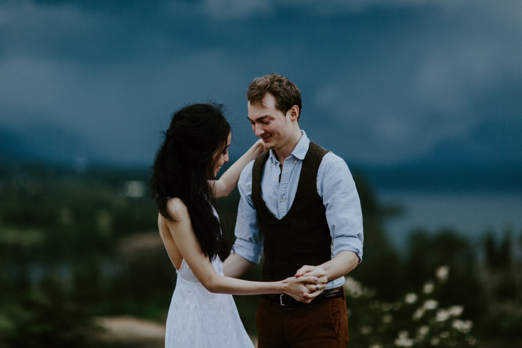 Kimberlie and Jacob dance at Cascade Locks, OR. Elopement wedding photography at Cascade Locks by Sienna Plus Josh.