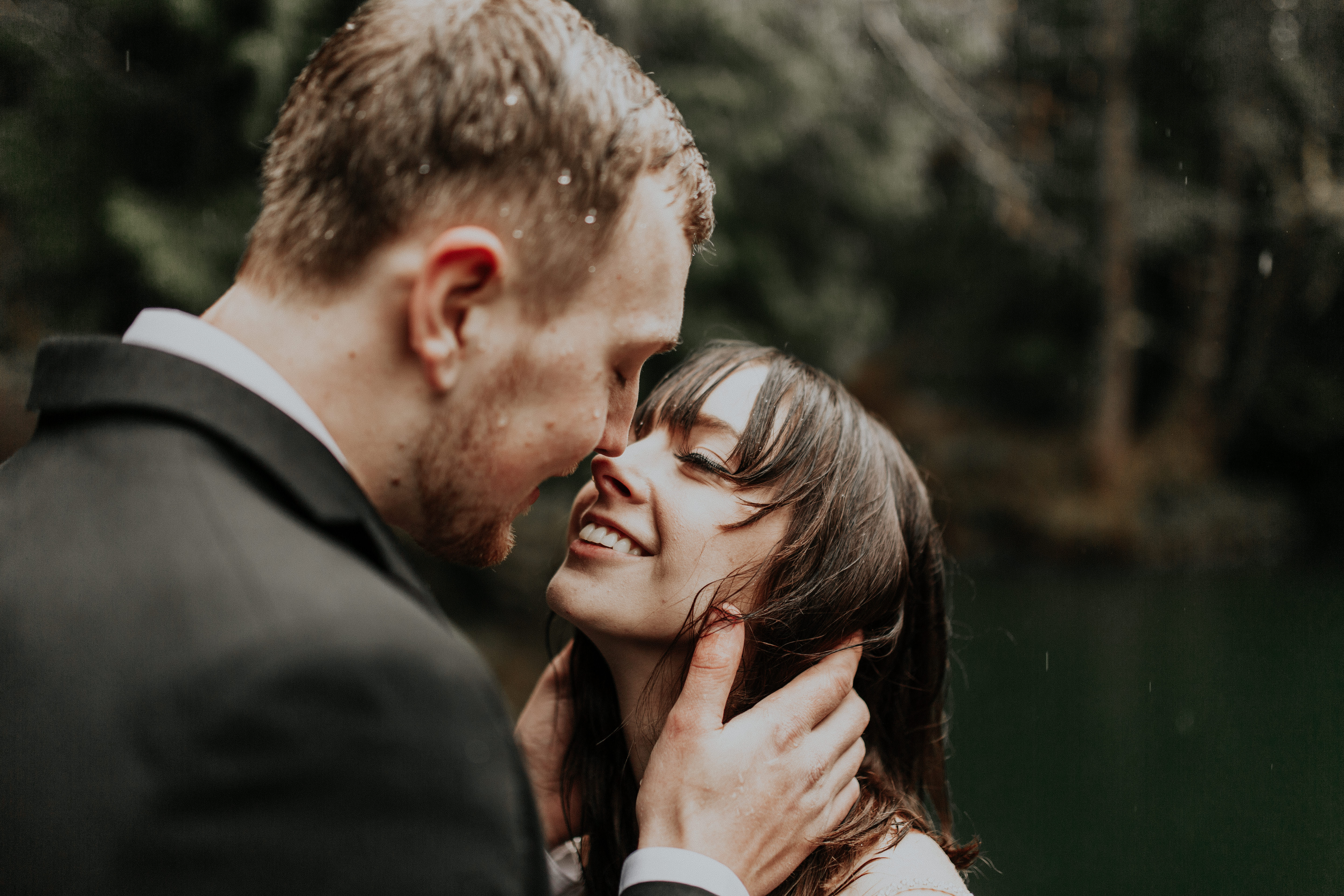 A close up of TJ and Paige for their elopement in Washington.
