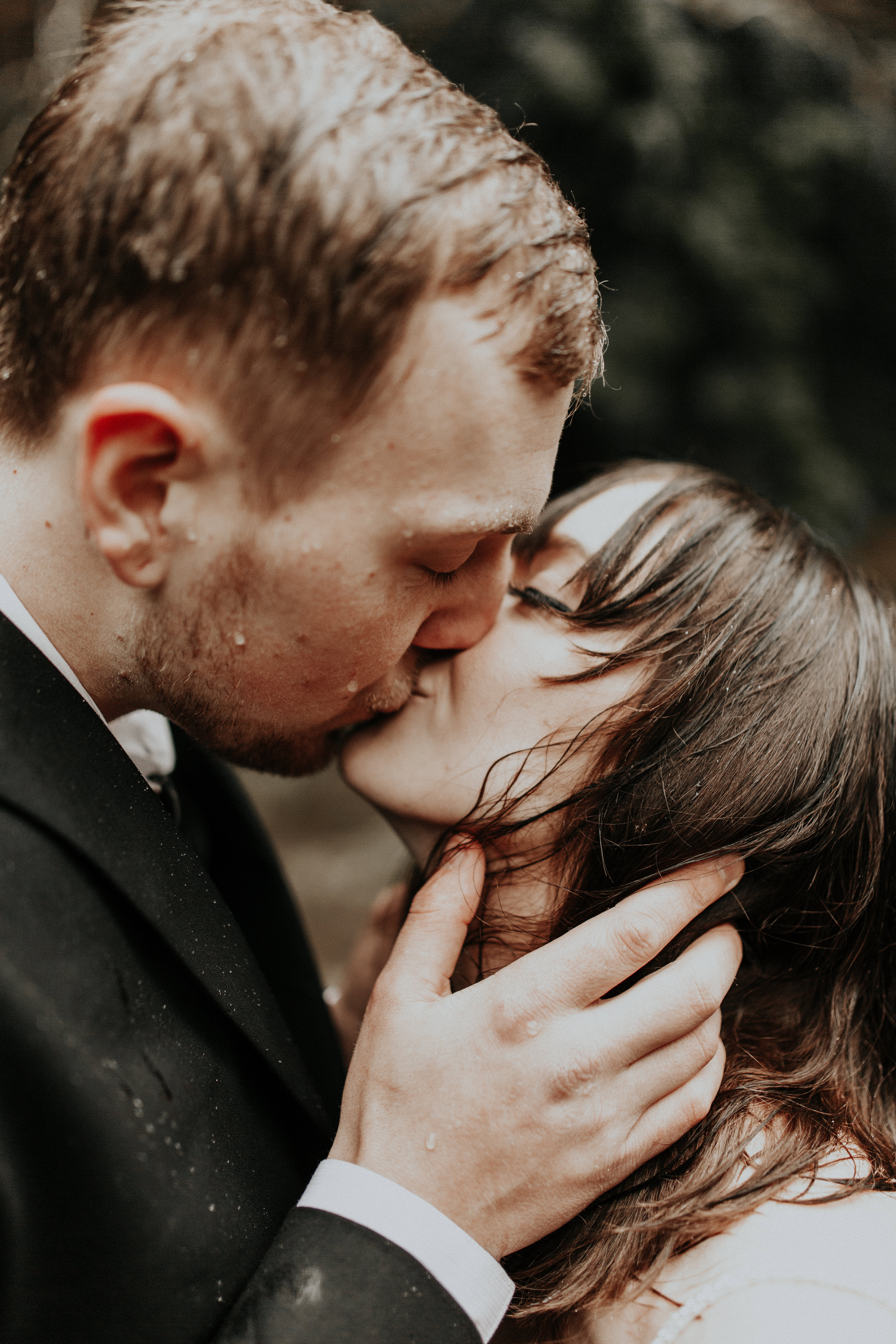 A close up of TJ and Paige for their elopement in Washington.