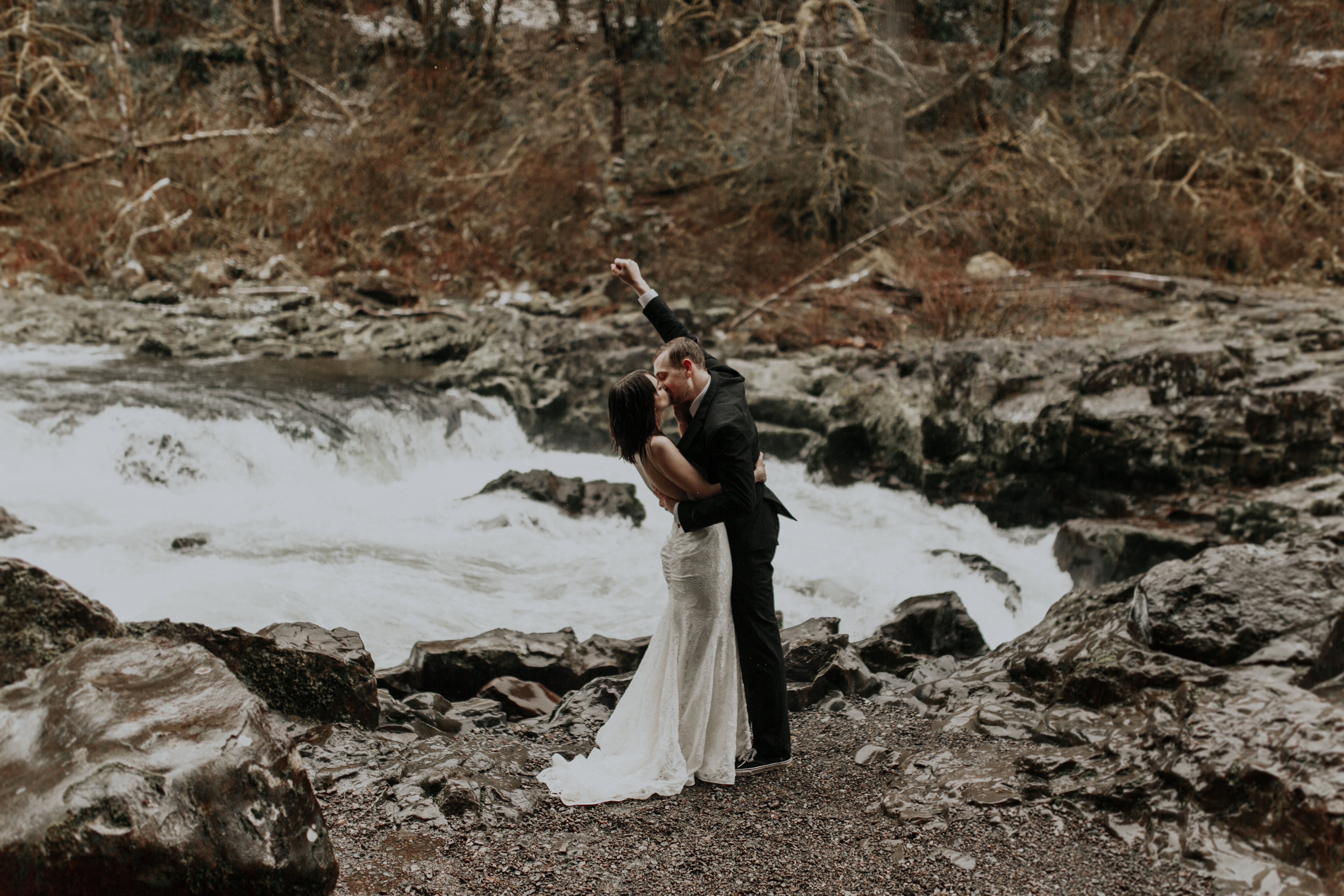 Paige and TJ near Moulton Falls for their wedding in Washington.