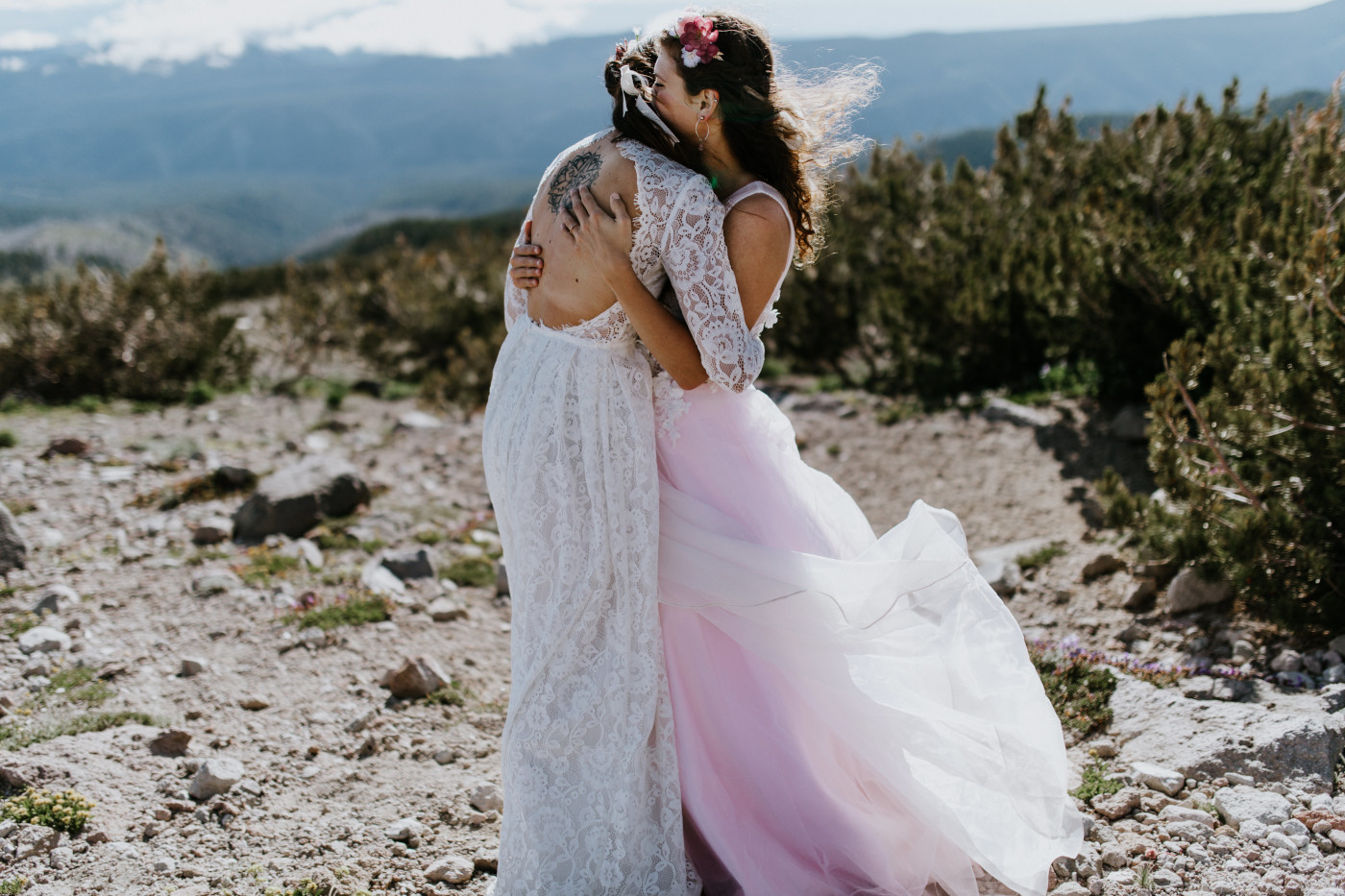 Heather hugs Margaux. Elopement photography at Mount Hood by Sienna Plus Josh.
