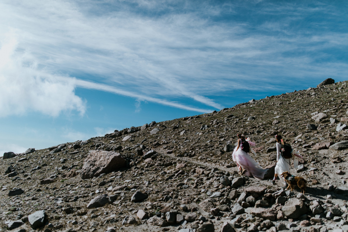Margaux and Heather make their way across the trail. Elopement photography at Mount Hood by Sienna Plus Josh.