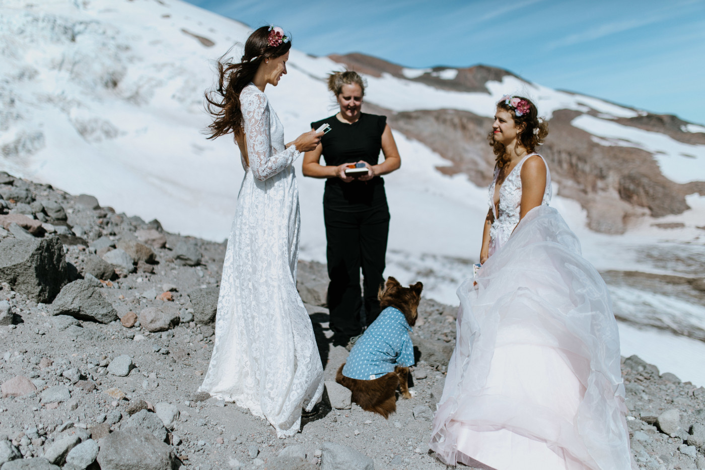 Heather and Margaux read vows. Elopement photography at Mount Hood by Sienna Plus Josh.