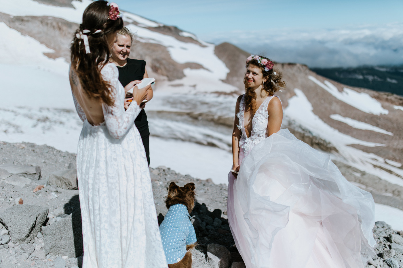 Margaux and Heather reading vows during their elopement. Elopement photography at Mount Hood by Sienna Plus Josh.
