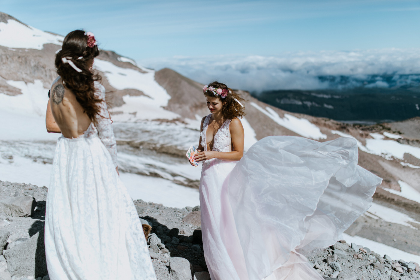 Heather reads her vows. Elopement photography at Mount Hood by Sienna Plus Josh.