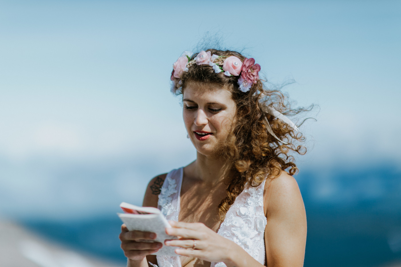 Heather reads her vows to Margaux. Elopement photography at Mount Hood by Sienna Plus Josh.