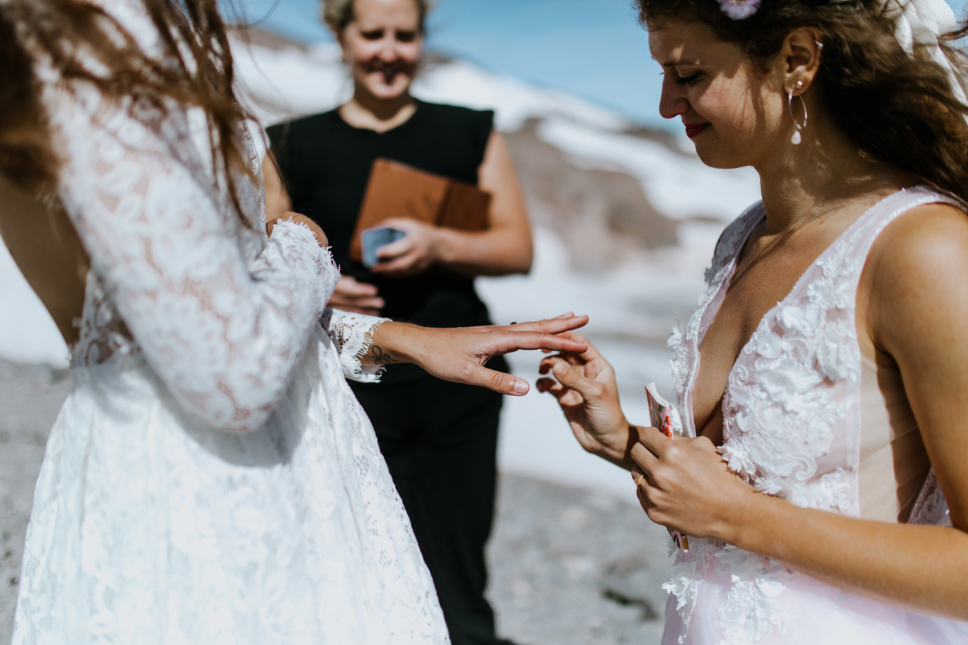 Heather puts a ring on Margaux. Elopement photography at Mount Hood by Sienna Plus Josh.